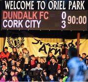 2 June 2017; A view of the scoreboard in the final moments of the SSE Airtricity League Premier Division match between Dundalk and Cork City at Oriel Park in Dundalk, Co. Louth. Photo by Ramsey Cardy/Sportsfile