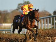 28 December 2011; Abbey Rock, with Robert Jones up, jumps the last during the Madigans Maiden Hurdle. Leopardstown Christmas Racing Festival 2011, Leopardstown Racecourse, Leopardstown, Dublin. Picture credit: Barry Cregg / SPORTSFILE