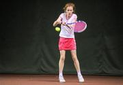 31 December 2011; Niamh Nolan, Dublin, in action against Eimear Maher, Dublin, during the Girl's U14 final. National Indoor Tennis Championship Finals, David Lloyd Riverview, Clonskeagh, Dublin. Picture credit: Pat Murphy / SPORTSFILE