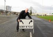 8 January 2012; Sean Og McAteer, Down county secretary, setting out road signs before the game. Dr. McKenna Cup, Section B, Down v Armagh, Pairc Esler, Newry, Co. Down. Picture credit: Oliver McVeigh / SPORTSFILE