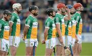 27 May 2017; Offaly players stand for the National Anthem before the Leinster GAA Hurling Senior Championship Quarter-Final match between Westmeath and Offaly at TEG Cusack Park in Mullingar, Co Westmeath. Photo by Piaras Ó Mídheach/Sportsfile