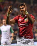3 June 2017; Anthony Watson of the British & Irish Lions celebrates after scoring his side's first try during the match between the New Zealand Provincial Barbarians and the British & Irish Lions at Toll Stadium in Whangarei, New Zealand. Photo by Stephen McCarthy/Sportsfile