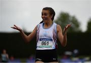 3 June 2017; Sharlene Mawdsley of St Mary's Newport, Co Tipperary, celebrates after winning the Senior Girl's 400m during the Irish Life Health All Ireland Schools Track & Field Championships 2017 at Tullamore Harrier Stadium, in Co. Offaly. Photo by Sam Barnes/Sportsfile