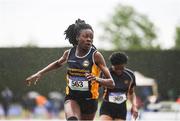 3 June 2017; Rhasidat Adeleke of Presentation Community College Terenure, centre, on her way to winning the Junior Girl's 100m during the Irish Life Health All Ireland Schools Track & Field Championships 2017 at Tullamore Harrier Stadium, in Co. Offaly. Photo by Sam Barnes/Sportsfile