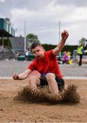 3 June 2017; Gabriel Bell of CUS Dublin, Co Dublin, competing in the Intermediate Boy's Long Jump during the Irish Life Health All Ireland Schools Track & Field Championships 2017 at Tullamore Harrier Stadium, in Co. Offaly. Photo by Sam Barnes/Sportsfile