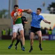 3 June 2017; Brendan Murphy of Carlow in action against Jack McCaffrey of Dublin during the Leinster GAA Football Senior Championship Quarter-Final match between Dublin and Carlow at O'Moore Park, Portlaoise, in Co. Laois.  Photo by Ray McManus/Sportsfile