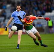 3 June 2017; Dean Rock of Dublin has his shot blocked by Séan Murphy of Carlow during the Leinster GAA Football Senior Championship Quarter-Final match between Dublin and Carlow at O'Moore Park, Portlaoise, in Co. Laois.  Photo by Ray McManus/Sportsfile