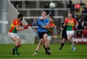 3 June 2017; Eric Lowndes of Dublin in action against Seán Murphy, left, and Shane Clarke of Carlow during the Leinster GAA Football Senior Championship Quarter-Final match between Dublin and Carlow at O'Moore Park, Portlaoise, in Co. Laois. Photo by Daire Brennan/Sportsfile