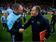 3 June 2017; Dublin manager Jim Gavin shakes hands with Carlow manager Turlough O'Brien after the Leinster GAA Football Senior Championship Quarter-Final match between Dublin and Carlow at O'Moore Park, Portlaoise, in Co. Laois. Photo by Daire Brennan/Sportsfile