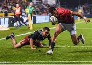 3 June 2017; Anthony Watson of the British and Irish Lions beats the tackle of Luteru Laulala of the New Zealand Provincial Barbarians on his way to scoring his side's try during the match between the New Zealand Provincial Barbarians and the British & Irish Lions at Toll Stadium in Whangarei, New Zealand. Photo by Stephen McCarthy/Sportsfile