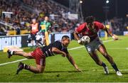 3 June 2017; Anthony Watson of the British and Irish Lions beats the tackle of Luteru Laulala of the New Zealand Provincial Barbarians on his way to scoring his side's try during the match between the New Zealand Provincial Barbarians and the British & Irish Lions at Toll Stadium in Whangarei, New Zealand. Photo by Stephen McCarthy/Sportsfile