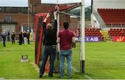 4 June 2017; The nets are set up ahead of the Ulster GAA Football Senior Championship Quarter-Final match between Down and Armagh at Pairc Esler, in Newry. Photo by Philip Fitzpatrick/Sportsfile