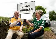 4 June 2017; Thomas O'Halloran, from Kilmaley, Co. Clare, left, and Bríd Moran, from Ballylanders, Co. Limerick, enjoy a cup of tea together on the outskirts of Thurles ahead of the Munster GAA Hurling Senior Championship Semi-Final between Limerick and Clare at Semple Stadium in Thurles, Co. Tipperary. Photo by Diarmuid Greene/Sportsfile