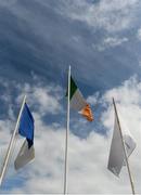 4 June 2017; A general view the Laois, Ireland and Kildare flags flying before the Leinster GAA Football Senior Championship Quarter-Final match between Laois and Kildare at O'Connor Park, in Tullamore, Co. Offaly.   Photo by Piaras Ó Mídheach/Sportsfile
