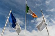 4 June 2017; A general view the Laois, Ireland and Kildare flags flying before the Leinster GAA Football Senior Championship Quarter-Final match between Laois and Kildare at O'Connor Park, in Tullamore, Co. Offaly.   Photo by Piaras Ó Mídheach/Sportsfile