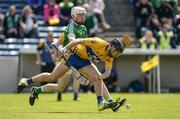 4 June 2017; Eóin Quirke of Clare in action against Oisin O'Reilly of Limerick during the Munster GAA Hurling U25 Championship Semi-Final match between Limerick and Clare at Semple Stadium, in Thurles, Co. Tipperary. Photo by Diarmuid Greene/Sportsfile