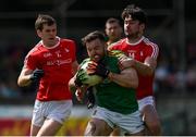 4 June 2017; Mickey Burke of Meath in action against Eóin O'Connor and Paraic Smith of Louth during the Leinster GAA Football Senior Championship Quarter-Final match between Meath and Louth at Parnell Park, in Dublin. Photo by Matt Browne/Sportsfile