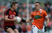 4 June 2017; Caolan Mooney of Down in action against Mark Shields of Armagh during the Ulster GAA Football Senior Championship Quarter-Final match between Down and Armagh at Páirc Esler, in Newry. Photo by Daire Brennan/Sportsfile