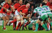 7 January 2011; Niall Ronan, Munster, supported by team-mates Paul O'Connell, Wian du Preez, BJ Botha and Simon Zebo in action against Corniel Van Zyl, and Kristopher Burton, 10, Treviso. Celtic League, Munster v Treviso, Thomond Park, Limerick. Picture credit: Diarmuid Greene / SPORTSFILE