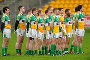 8 January 2012; The Offaly team stand for the National Anthem. Bord Na Mona O'Byrne Cup, First Round, Offaly v Westmeath, O'Connor Park, Tullamore, Co. Offaly. Picture credit: Pat Murphy / SPORTSFILE