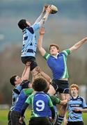 11 January 2012; Brendan Clarke, Newpark Comprehensive, wins possession in a lineout against Eddie Earls, Gorey CS. Vinnie Murray Cup, 1st Round, Gorey CS v Newpark Comprehensive, Greystones RFC, Greystones, Co. Wicklow. Picture credit: Matt Browne / SPORTSFILE