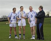 12 January 2012; Waterford hurlers, from left, Tony Browne, Shane O'Sullivan and John Mullane with manager Michael Ryan at the announcement of Three mobile’s partnership renewal of Waterford GAA. Current partners Three announced a renewal of their partnership deal which will see Ireland’s fastest-growing mobile provider pledge their support to the Deise county for a further three years. The partnership of Waterford GAA covers both the hurling and football codes and includes all grades from minor to senior inter-county teams. Three Mobile and Waterford GAA Sponsorship Announcement Launch, Waterford Institute of Technology, Co. Waterford. Picture credit: Stephen McCarthy / SPORTSFILE