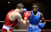 28 April 2017; Bengoro Bamba of France, right, in action against Arthur Beck of Germany during their 75kg bout at the Elite International Boxing Tournament in the National Stadium, Dublin. Photo by Piaras Ó Mídheach/Sportsfile