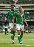 4 May 2017; Jonathan Walters of Republic of Ireland celebrates with Cyrus Christie, left, after scoring his side's first goal of the game during the international friendly match between Republic of Ireland and Uruguay at the Aviva Stadium in Dublin. Photo by Ramsey Cardy/Sportsfile