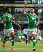 4 May 2017; Jonathan Walters of Republic of Ireland celebrates with Cyrus Christie, left, after scoring his side's first goal of the game during the international friendly match between Republic of Ireland and Uruguay at the Aviva Stadium in Dublin. Photo by Ramsey Cardy/Sportsfile