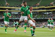 4 May 2017; Jonathan Walters of Republic of Ireland celebrates with Cyrus Christie, left, after scoring his side's first goal of the game during the international friendly match between Republic of Ireland and Uruguay at the Aviva Stadium in Dublin. Photo by Ramsey Cardy/Sportsfile