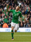4 May 2017; James McClean of Republic of Ireland celebrates after scoring his sides third goal during the international friendly match between Republic of Ireland and Uruguay at the Aviva Stadium in Dublin. Photo by David Maher/Sportsfile