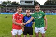 4 June 2017; Referee Barry Cassidy with Padraig Rath captain of Louth and Graham Reilly captain of Meath during the Leinster GAA Football Senior Championship Quarter-Final match between Meath and Louth at Parnell Park, in Dublin. Photo by Matt Browne/Sportsfile