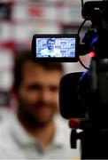 5 June 2017; Jared Payne of the British and Irish Lions is seen through a television camera as he speaks to media during a press conference at the Pullman Hotel in Auckland, New Zealand. Photo by Stephen McCarthy/Sportsfile