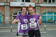 5 June 2017; Frances Hogan, left, and Annie O'Sullivan both members of the VHI Kilkenny team pictured ahead of the 2017 VHI Women’s Mini Marathon. The event saw nearly 33,000 participants take to the streets of Dublin to run, walk and jog the 10km route, raising much needed funds for hundreds of charities around the country. At Vhi Offices, in Abbey Street, Dublin. Photo by Seb Daly/Sportsfile