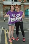 5 June 2017; Frances Hogan, left, and Annie O'Sullivan both members of the VHI Kilkenny team pictured ahead of the 2017 VHI Women’s Mini Marathon. The event saw nearly 33,000 participants take to the streets of Dublin to run, walk and jog the 10km route, raising much needed funds for hundreds of charities around the country. At Vhi Offices, in Abbey Street, Dublin.  Photo by Seb Daly/Sportsfile