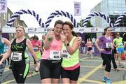 5 June 2017; Emma Cleary, left, from Clonsilla Dublin, along with Sinead Gorman from Ballinteer Co. Dublin, celebrate after finishing the Vhi Women’s Mini Marathon 2017. Nearly 33,000 participants took to the streets of Dublin to run, walk and jog the 10km route, raising much needed funds for hundreds of charities around the country. For further information please log on to www.vhiwomensminimarathon.ie Photo by Seb Daly/Sportsfile
