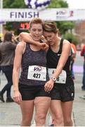 5 June 2017; Melissa Fenlon, left, and Julie Drennan both from Co. Laois, after finishing the Vhi Women’s Mini Marathon 2017. Nearly 33,000 participants took to the streets of Dublin to run, walk and jog the 10km route, raising much needed funds for hundreds of charities around the country. For further information please log on to www.vhiwomensminimarathon.ie Photo by Seb Daly/Sportsfile