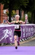 5 June 2017; Ann Marie McGlynn from Strabane, Co Tyrone, crosses the finish line to win the Vhi Women’s Mini Marathon 2017. Nearly 33,000 participants took to the streets of Dublin to run, walk and jog the 10km route, raising much needed funds for hundreds of charities around the country. For further information please log on to www.vhiwomensminimarathon.ie  Photo by Sam Barnes/Sportsfile
