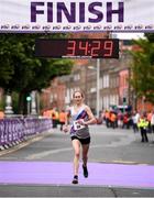 5 June 2017; Laura Shaughnessy from Rathfarnham, Co Dublin, crosses the finish line to finish second in the Vhi Women’s Mini Marathon 2017. Nearly 33,000 participants took to the streets of Dublin to run, walk and jog the 10km route, raising much needed funds for hundreds of charities around the country. For further information please log on to www.vhiwomensminimarathon.ie  Photo by Sam Barnes/Sportsfile