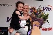 5 June 2017; Winner Ann Marie McGlynn from Strabane, Co. Tyrone, with her daughter Lexie, age 7, after winning the VHI Women’s Mini Marathon 2017. Nearly 33,000 participants took to the streets of Dublin to run, walk and jog the 10km route, raising much needed funds for hundreds of charities around the country. For further information please log on to www.vhiwomensminimarathon.ie  Photo by Seb Daly/Sportsfile