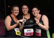 5 June 2017; Participants from left, Aoife Trainor, Orla McGuinness and Sinead Reel from Newry, Co Armagh  in the Vhi relaxation area after finishing the Vhi Women’s Mini Marathon 2017. Nearly 33,000 participants took to the streets of Dublin to run, walk and jog the 10km route, raising much needed funds for hundreds of charities around the country. For further information please log on to www.vhiwomensminimarathon.ie Photo by Seb Daly/Sportsfile