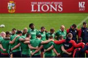 6 June 2017; British and Irish Lions players, from left, Ken Owens, James Haskell, Maro Itoje, Jack McGrath, Leigh Halfpenny, Rory Best, Jared Payne and Jonathan Sexton stand for a moments silence in memory of the victims of the London Attacks during their captain's run at the QBE Stadium in Auckland, New Zealand. Photo by Stephen McCarthy/Sportsfile
