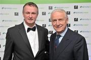 13 January 2012; Northern Ireland manager Michael O'Neill, left, winner of the  Airtricity SWAI Personailty of the Year Award for 2011, with Republic of Ireland manager Giovanni Trapattoni, in attendance at the Airtricity / SWAI Personality of the Year Awards Banquet 2011. The Conrad Hotel, Dublin. Picture credit: David Maher / SPORTSFILE
