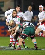 13 January 2012; John Afoa, Ulster, supported by Pedrie Wannenburg, is tackled by Martin Castrogiovanni, Leicester Tigers. Heineken Cup, Pool 4, Round 5, Ulster v Leicester Tigers, Ravenhill Park, Belfast, Co. Antrim. Picture credit: Oliver McVeigh / SPORTSFILE