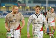 13 January 2012; Tom Court and Andrew Trimble, right, Ulster, celebrate after the game. Heineken Cup, Pool 4, Round 5, Ulster v Leicester Tigers, Ravenhill Park, Belfast, Co. Antrim. Picture credit: Oliver McVeigh / SPORTSFILE