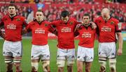 14 January 2012; Munster players, from left to right, Donncha Ryan, Niall Ronan, Peter O'Mahony, Ronan O'Gara, and Paul O'Connell stand together during a minute's silence for former Munster and Ireland player Colm Tucker. Heineken Cup, Pool 1, Round 5, Munster v Castres Olympique, Thomond Park, Limerick. Picture credit: Diarmuid Greene / SPORTSFILE