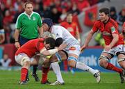 14 January 2012; Jannie Bornman, Castres Olympique, is tackled by Peter O'Mahony, Munster. Heineken Cup, Pool 1, Round 5, Munster v Castres Olympique, Thomond Park, Limerick. Picture credit: Diarmuid Greene / SPORTSFILE