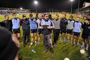14 January 2012; UCD coach Stephen Gallagher speaks to the players before the game. Bord na Mona O'Byrne Cup, Quarter-Final, Dublin v UCD, Parnell Park, Dublin. Picture credit: Ray McManus / SPORTSFILE