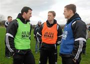 14 January 2012; Brendan Cummins, Tipperary, left, Colm Cooper, Kerry, centre, and Dublin's Paul Flynn, right, in conversation during the inaugural AIB GAA Skills Challenge Day in Na Piarsaigh GAA club. AIB, proud sponsors of the GAA Club Championships joined up with the Limerick Senior Hurling Champions to celebrate the club’s county and provincial successes and acknowledge the role which the club plays in the community by supporting them in hosting the first ever AIB GAA Skills Challenge Day. Na Piarsaigh GAA, Limerick. Picture credit: Pat Murphy / SPORTSFILE