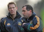 15 January 2012; Meath selector and player Graham Geraghty, left, with manager Seamus McEnaney. Bord na Mona O'Byrne Cup, Quarter-Final, Meath v Louth, Pairc Tailteann, Navan, Co. Meath. Picture credit: David Maher / SPORTSFILE